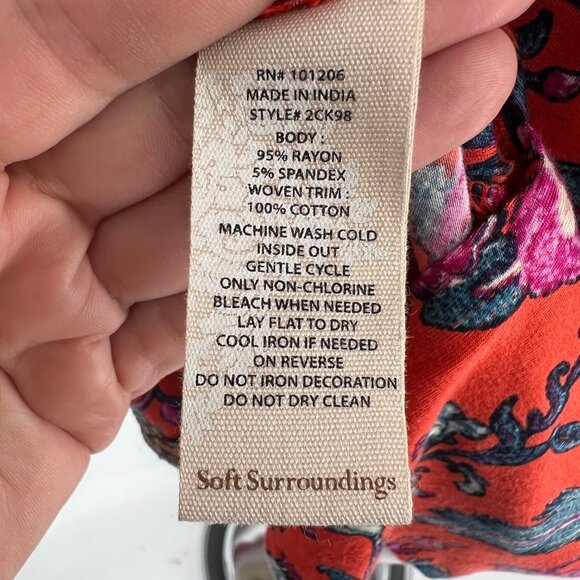 Soft Surroundings Embroidered Sequin Tunic Top Red Orange Floral Size Large - Picture 11 of 12